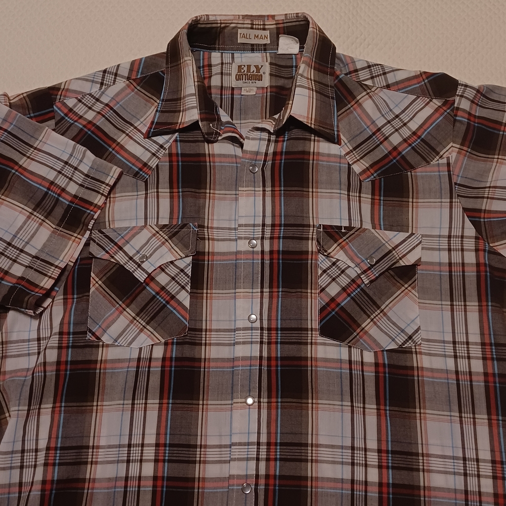Vintage Ely Cattleman Men's Plaid Pearl Snap Shirt Size Lg Tall
